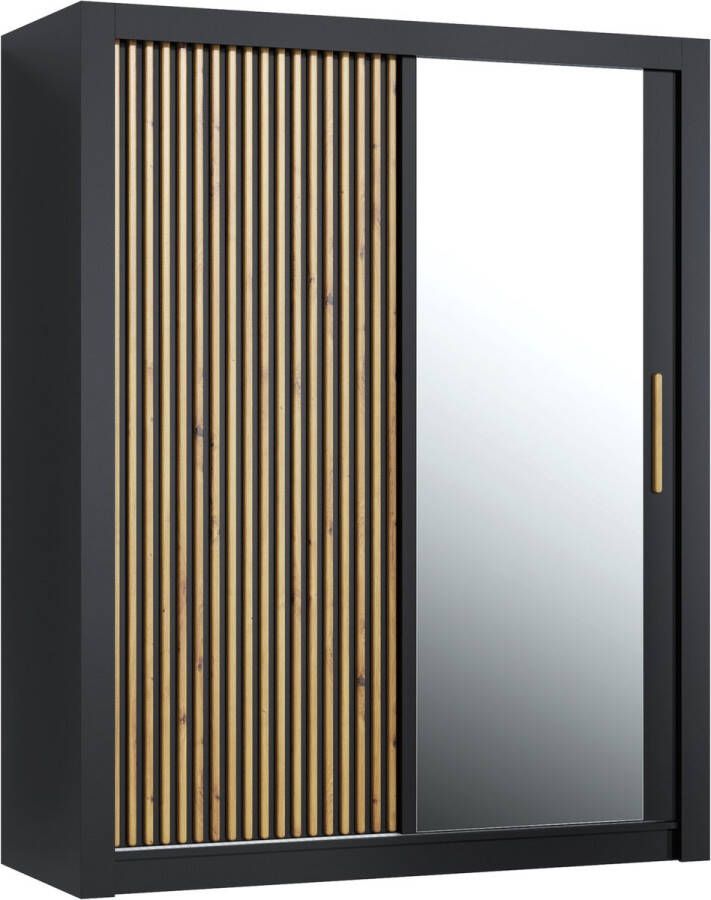 Promeubels Pro-meubels Kledingkast Milan 160cm Zwart mat Met spiegel Garderobekast Slaapkamer Schuifdeur