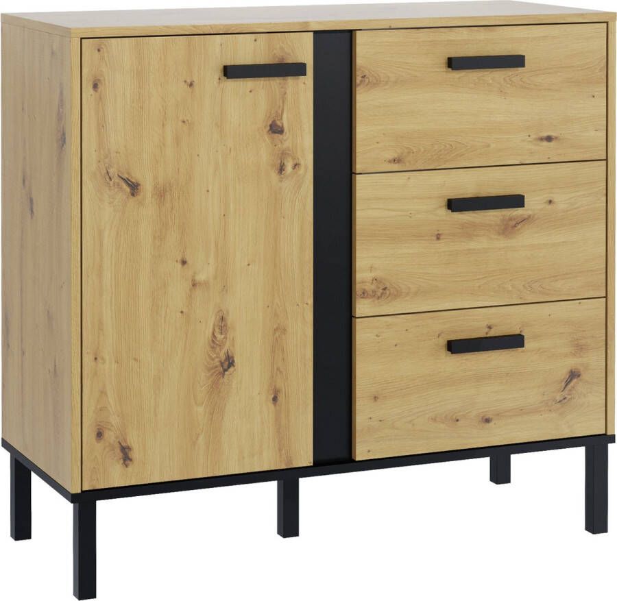 Pro-meubels Ladekast Brest Eiken Zwart mat 100cm Dressoir Commode Kast