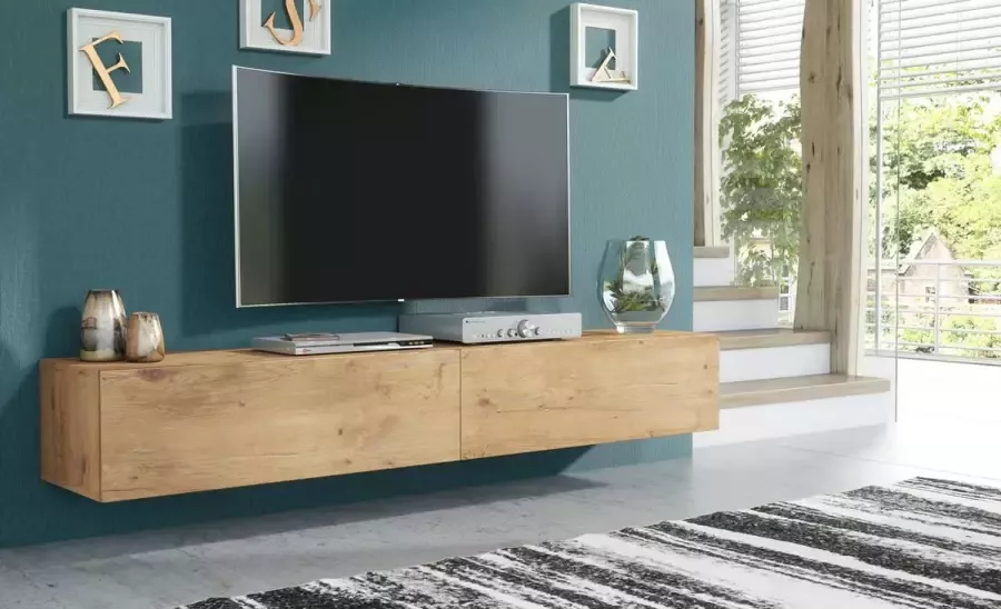 Promeubels Pro-meubels Zwevend Tv-meubel Tv kast Tunis Eiken 200cm 2x100cm