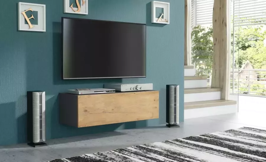 Pro-meubels Zwevend Tv-meubel Tv Kast Tunis Antraciet Eiken 100cm