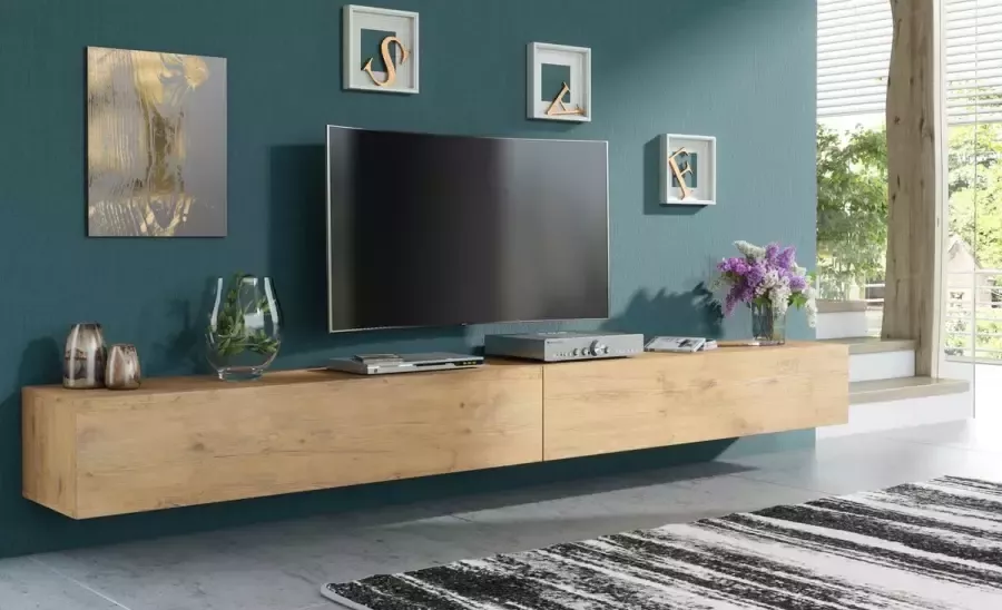 Promeubels Pro-meubels Zwevend Tv-meubel Tv kast Tunis Eiken 300cm 2x150cm