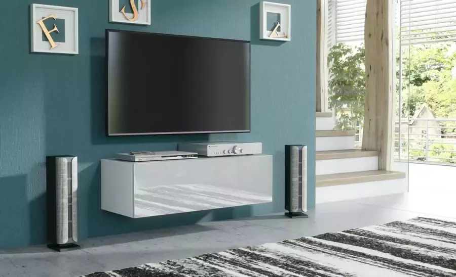 Promeubels Pro-meubels Zwevend Tv-meubel Tv kast Tunis Hooglans Wit 100cm