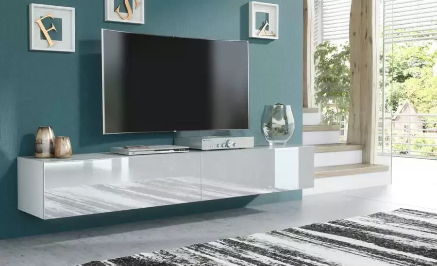 Pro-meubels Zwevend Tv-meubel Tv kast Tunis Hooglans Wit 200cm 2x100cm