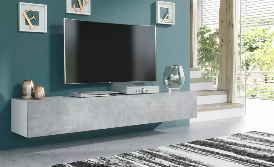Pro-meubels Zwevend Tv-meubel Tv kast Tunis Wit Betonlook 200cm 2x100cm