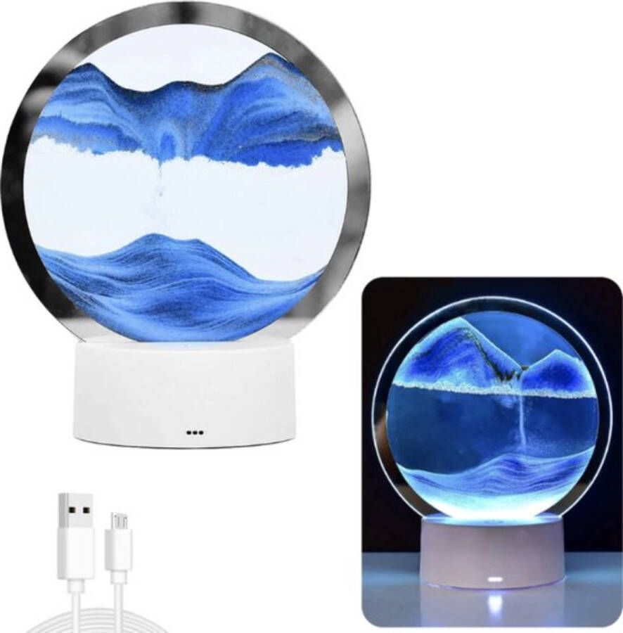 Proda Bewegende Zandkunst In Glas 16 x 20 cm Zandlandschap 3D stromend zand schilderij Ontspanning kunst Zandloper Bureau Thuis of Kantoor Blauw Kerstcadeau