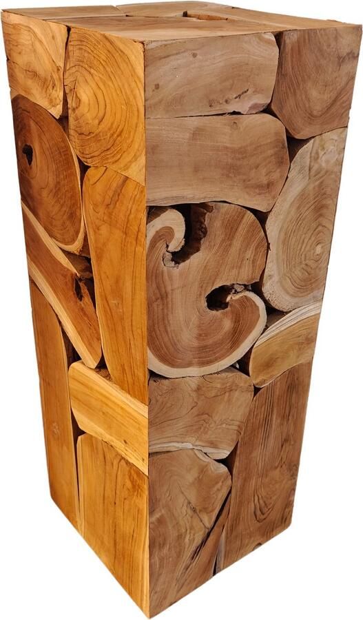 Product Import Holland Robuuste teakhouten bijzettafel 30x30x120 kubus teakhout bijzet tafel uniek ibiza boho landelijk plantenpot duurzaam interieur woonkamer houten meubel teak hout houten krukje kruk krukje kubus
