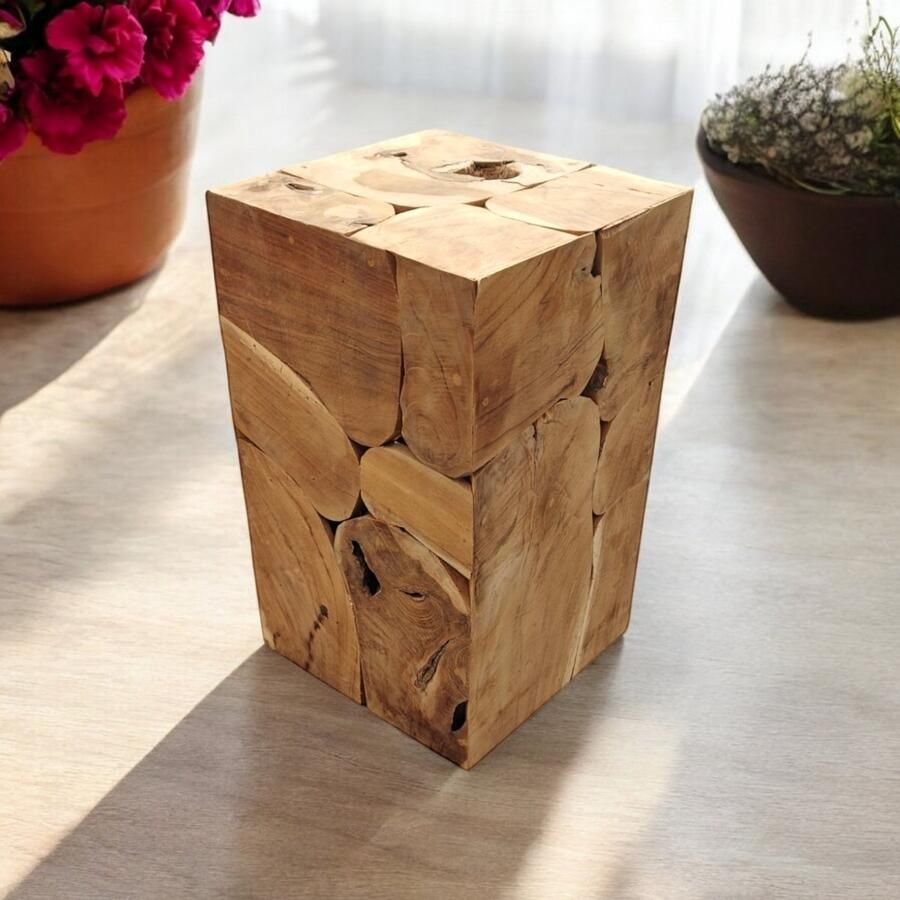 Product Import Holland Teak houten bijzet tafel plantenpot 30x30x50cm Bijzettafel – plantenstandaard plantenpot -vierkante tafel-multifunctioneel meubel – duurzaam – interieur unieke meubels -handgemaakt meubilair houten-meubels – natuurlijke uitstraling – - Foto 2