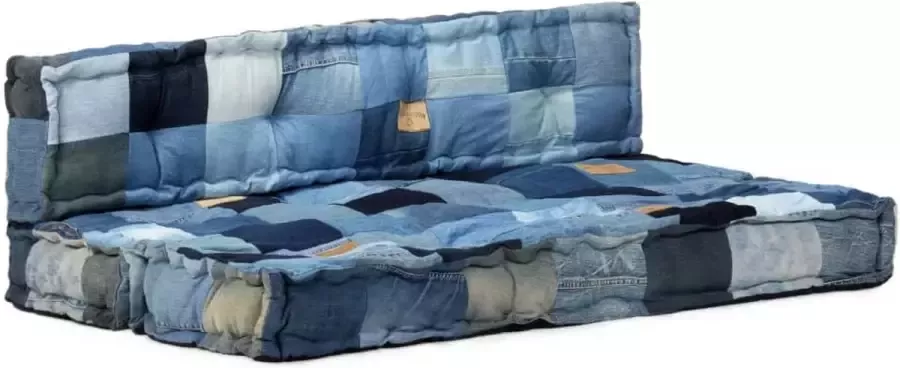 Prolenta Premium 2-delige Bankkussenset pallet denim patchwork blauw