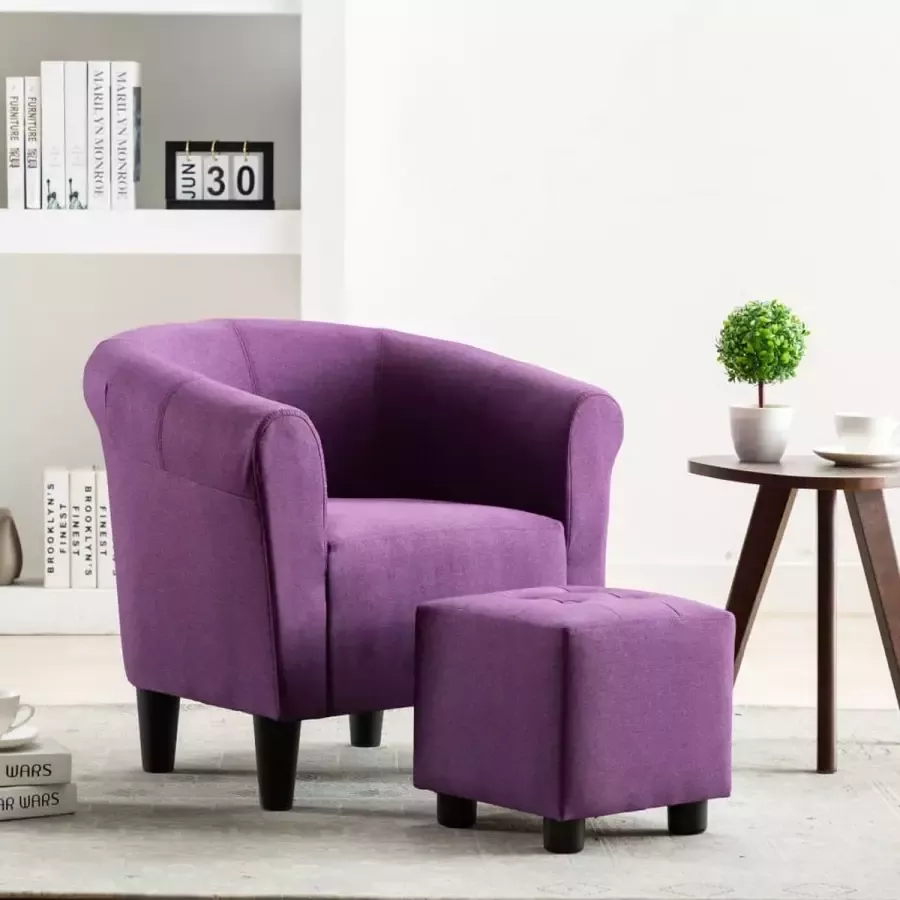 Prolenta Premium 2-delige Fauteuilset met hocker stof paars- Fauteuil Fauteuils met armleuning Hoes stretch Relax Design