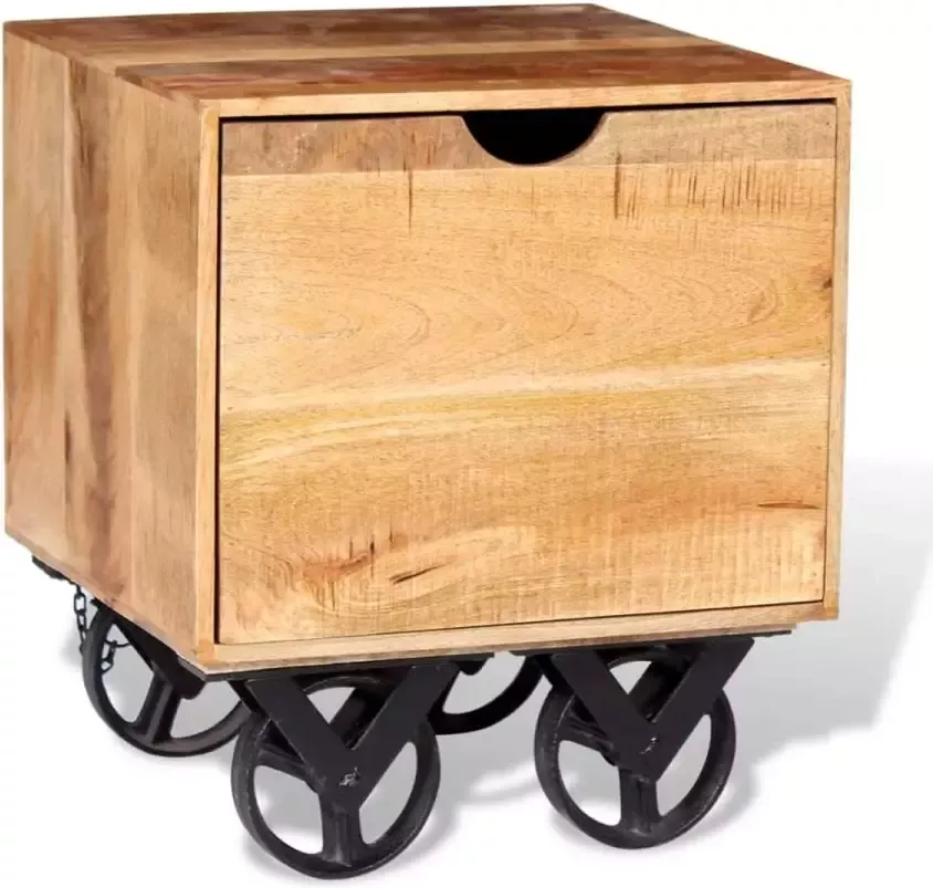 Prolenta Premium Bijzettafel met lade en wieltjes 40x40x45 cm mangohout