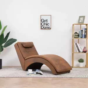 Prolenta Premium Chaise longue met kussen kunstsuède bruin