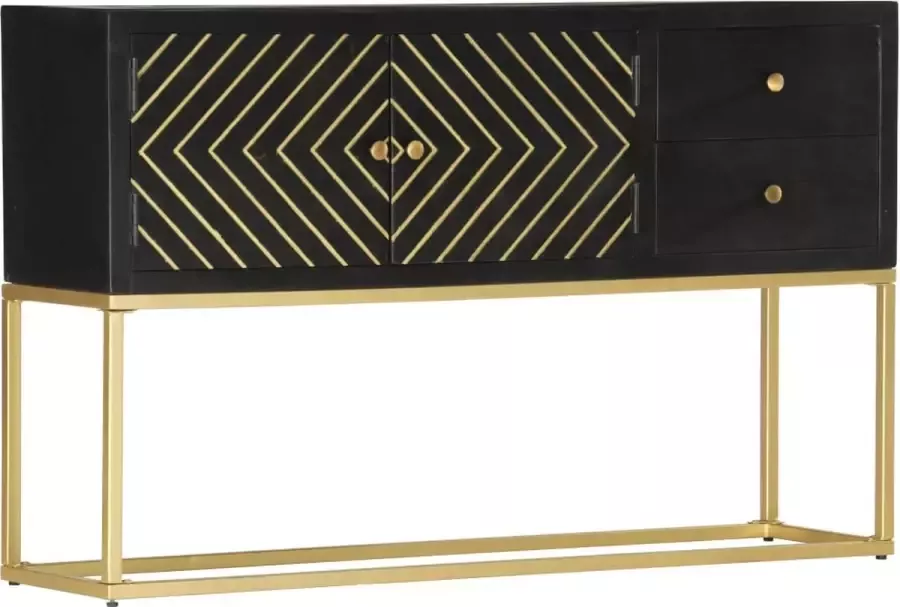 Prolenta Premium Dressoir 120x30x75 cm massief mangohout zwart en goudkleurig
