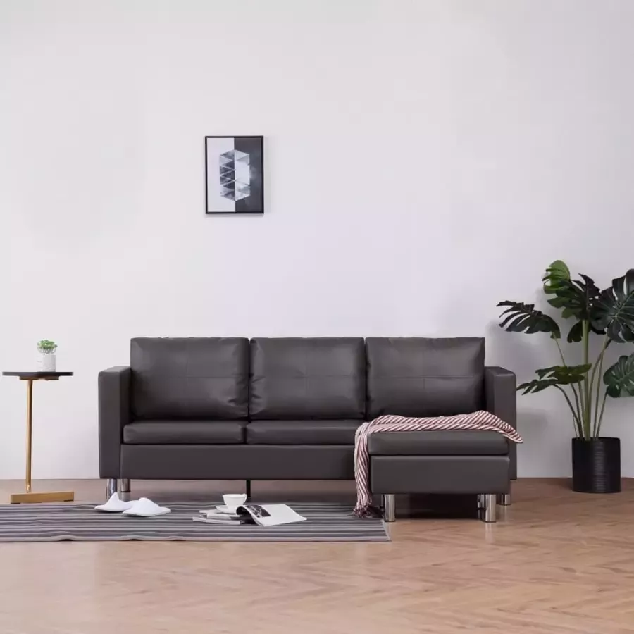 Prolenta Premium Driezitsbank met kussens kunstleer grijs