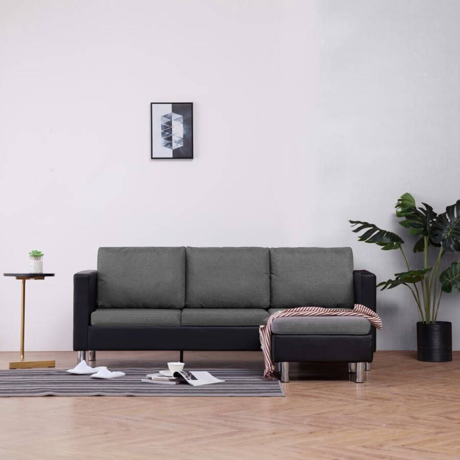 Prolenta Premium Driezitsbank met kussens kunstleer zwart