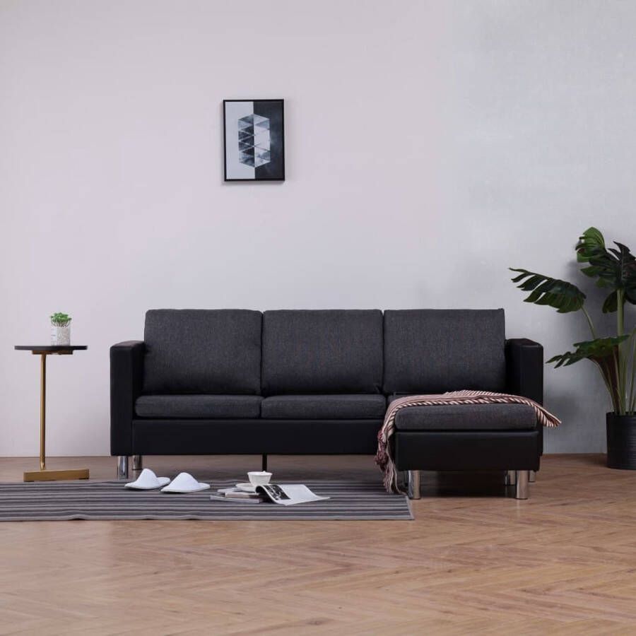 Prolenta Premium Driezitsbank met kussens kunstleer zwart