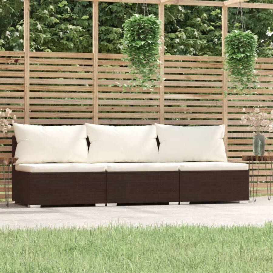 Prolenta Premium Driezitsbank met kussens poly rattan bruin