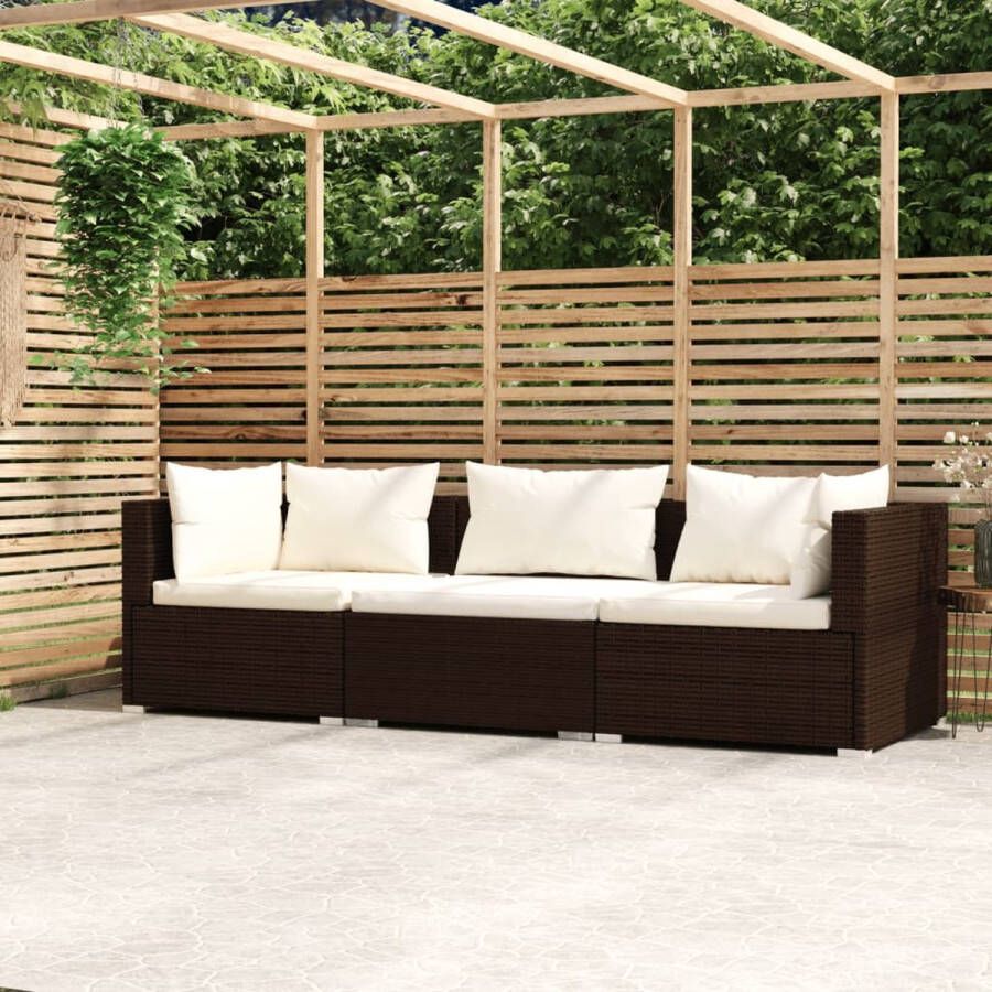 Prolenta Premium Driezitsbank met kussens poly rattan bruin