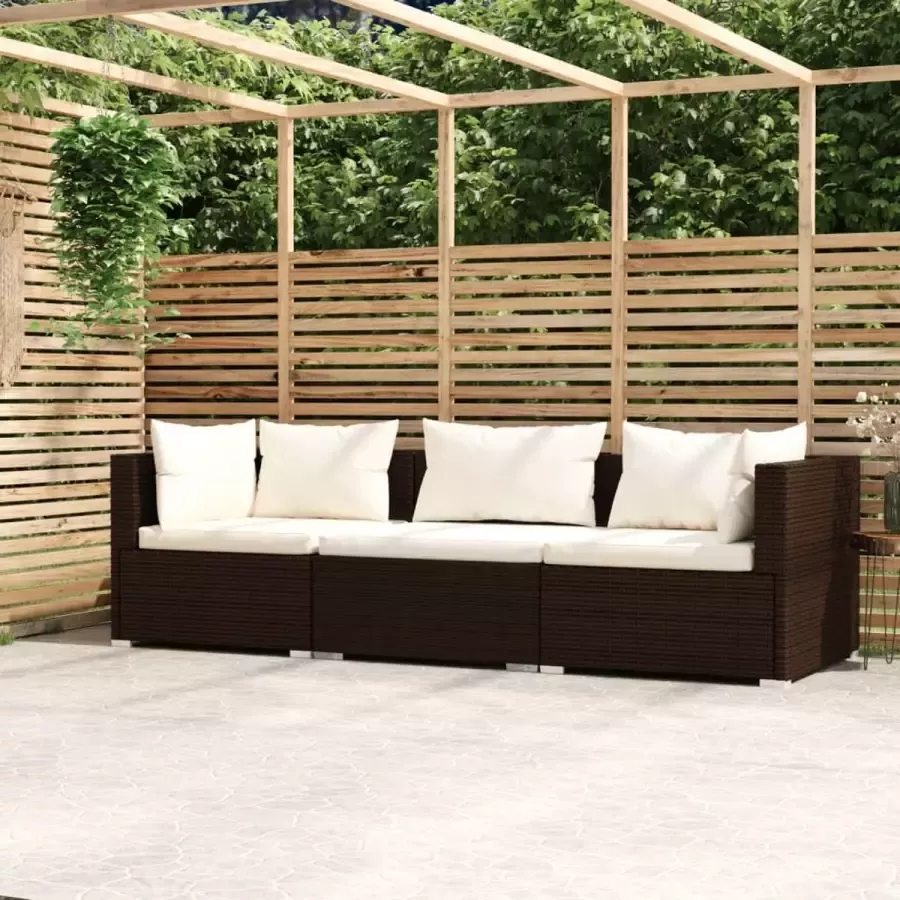 Prolenta Premium Driezitsbank met kussens poly rattan bruin