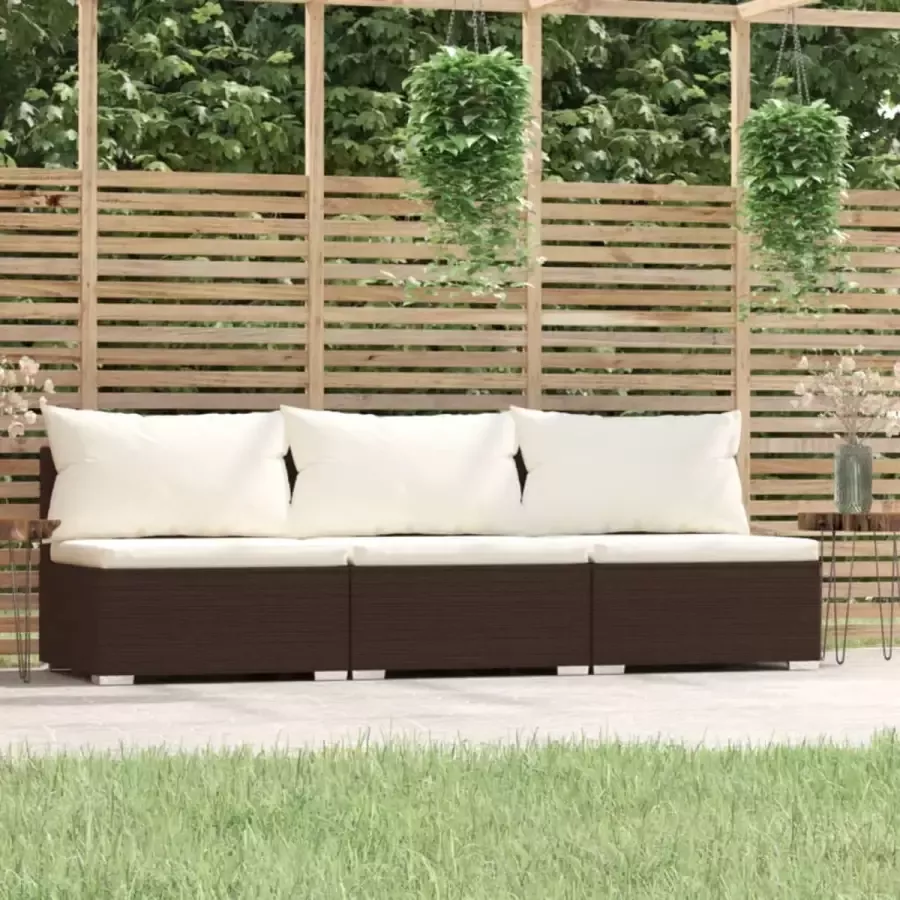 Prolenta Premium Driezitsbank met kussens poly rattan bruin