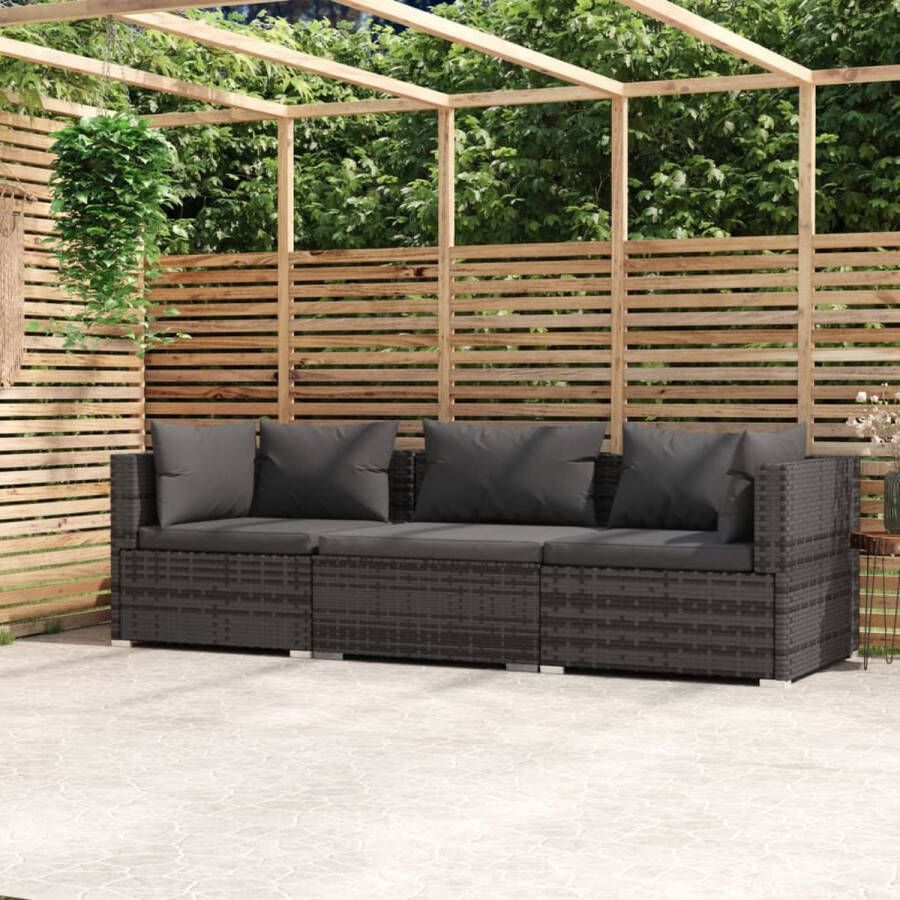 Prolenta Premium Driezitsbank met kussens poly rattan grijs
