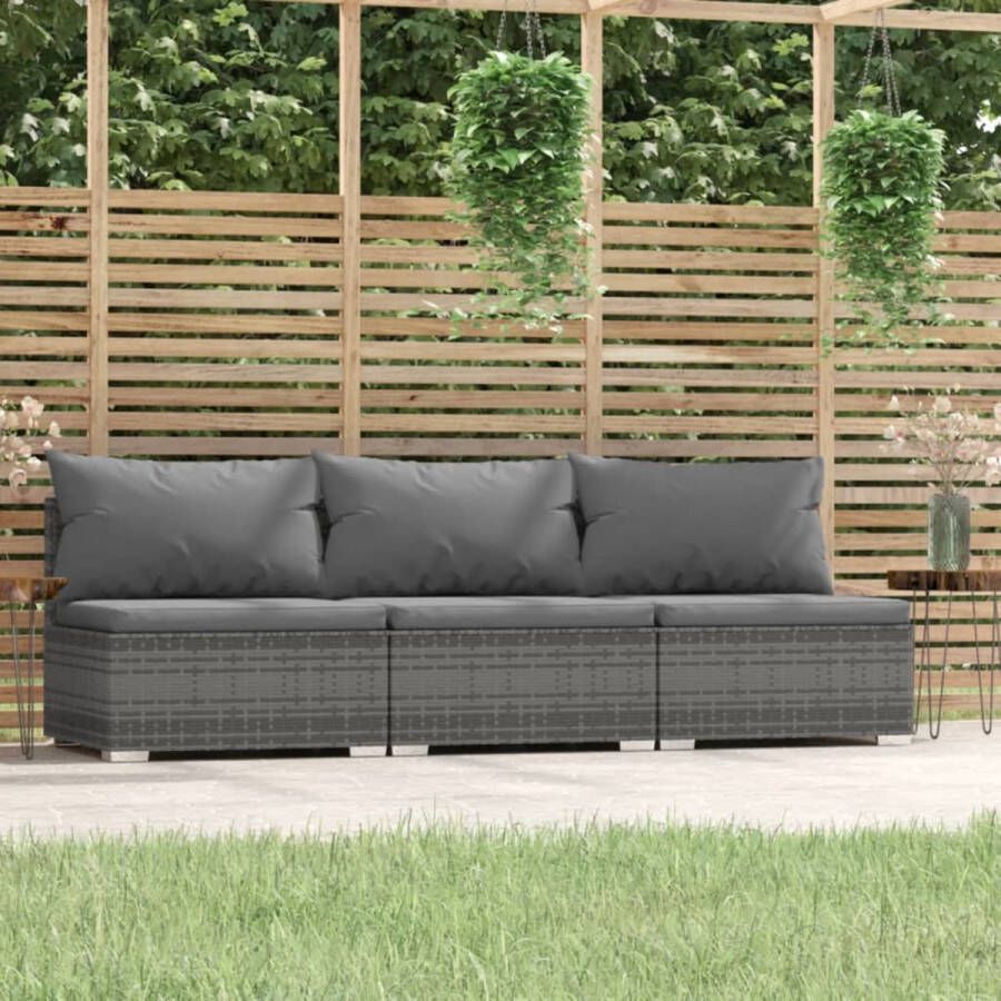 Prolenta Premium Driezitsbank met kussens poly rattan grijs