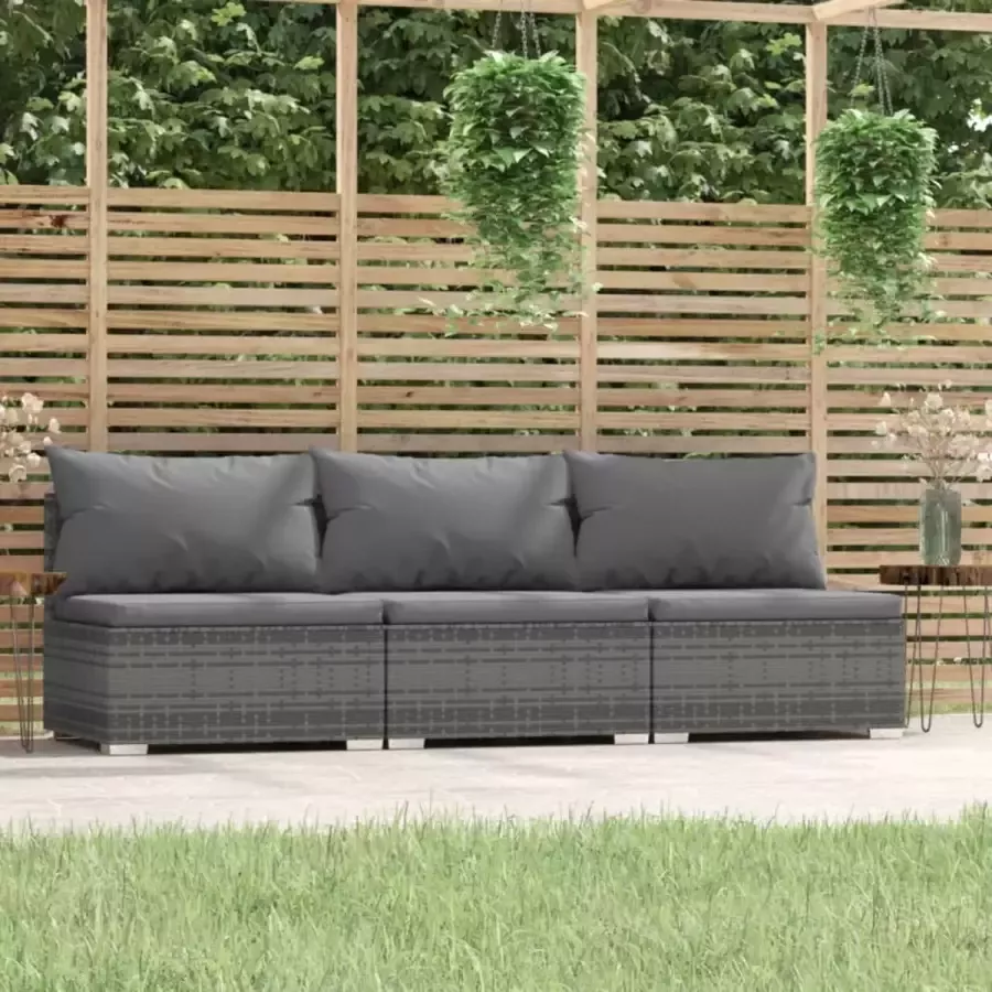 Prolenta Premium Driezitsbank met kussens poly rattan grijs
