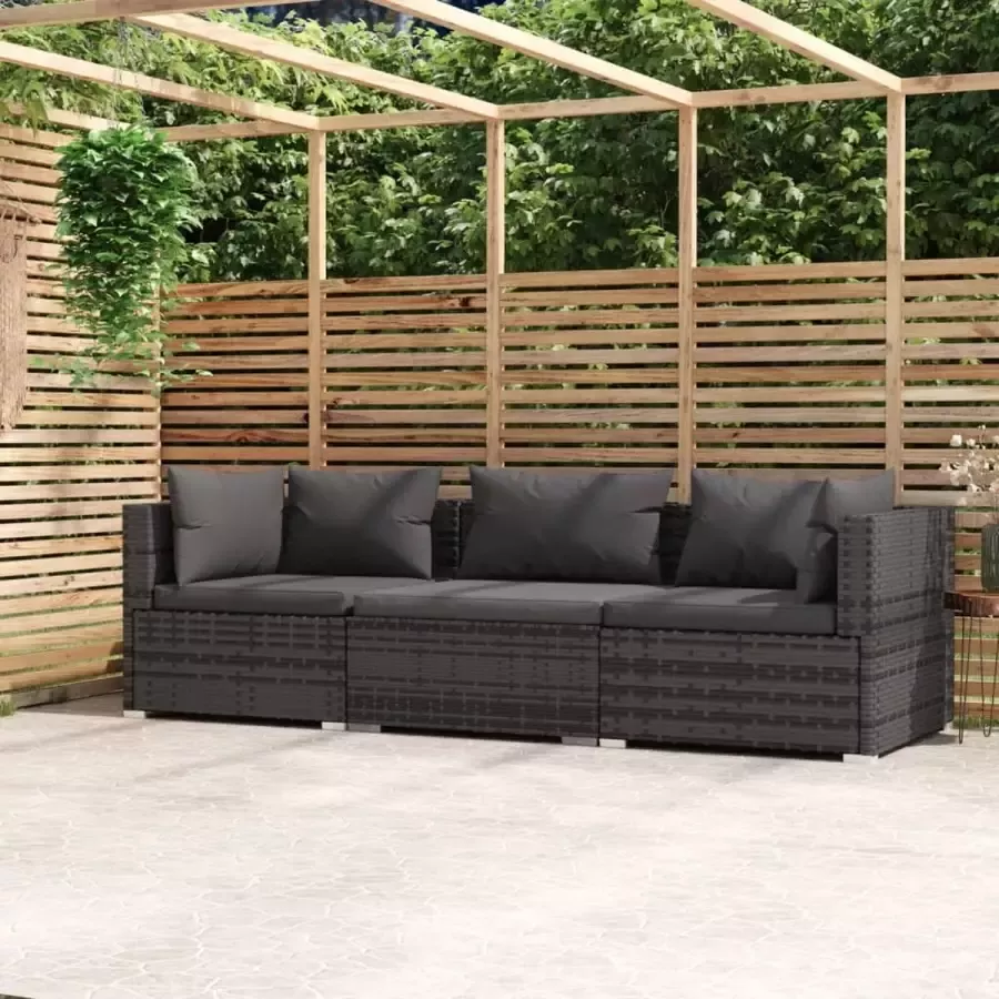 Prolenta Premium Driezitsbank met kussens poly rattan grijs