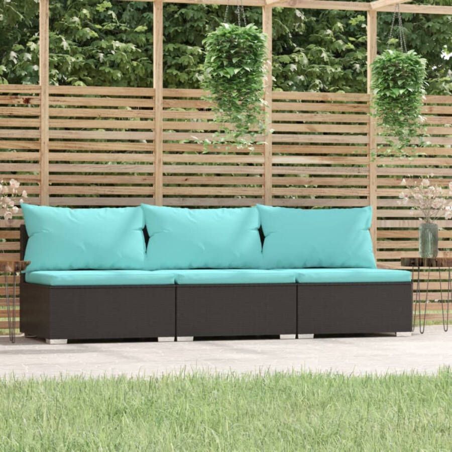 Prolenta Premium Driezitsbank met kussens poly rattan zwart