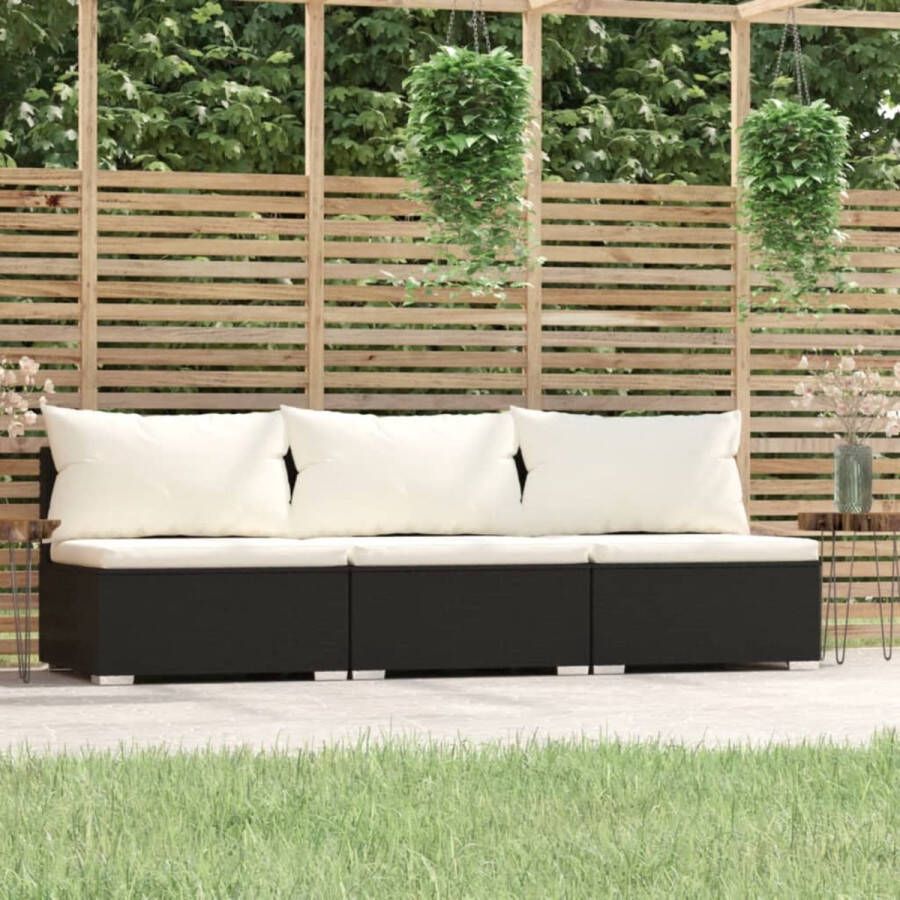 Prolenta Premium Driezitsbank met kussens poly rattan zwart