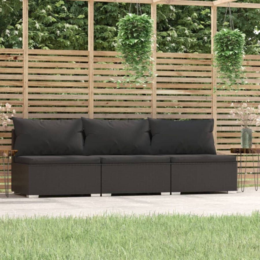 Prolenta Premium Driezitsbank met kussens poly rattan zwart
