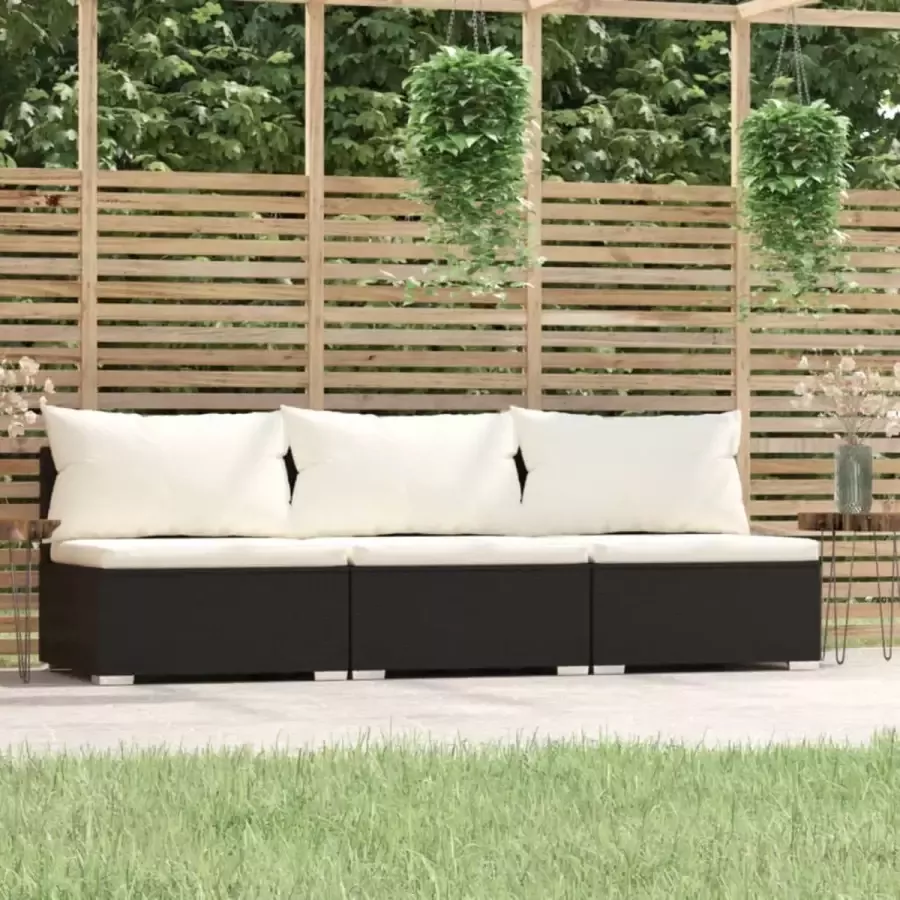 Prolenta Premium Driezitsbank met kussens poly rattan zwart