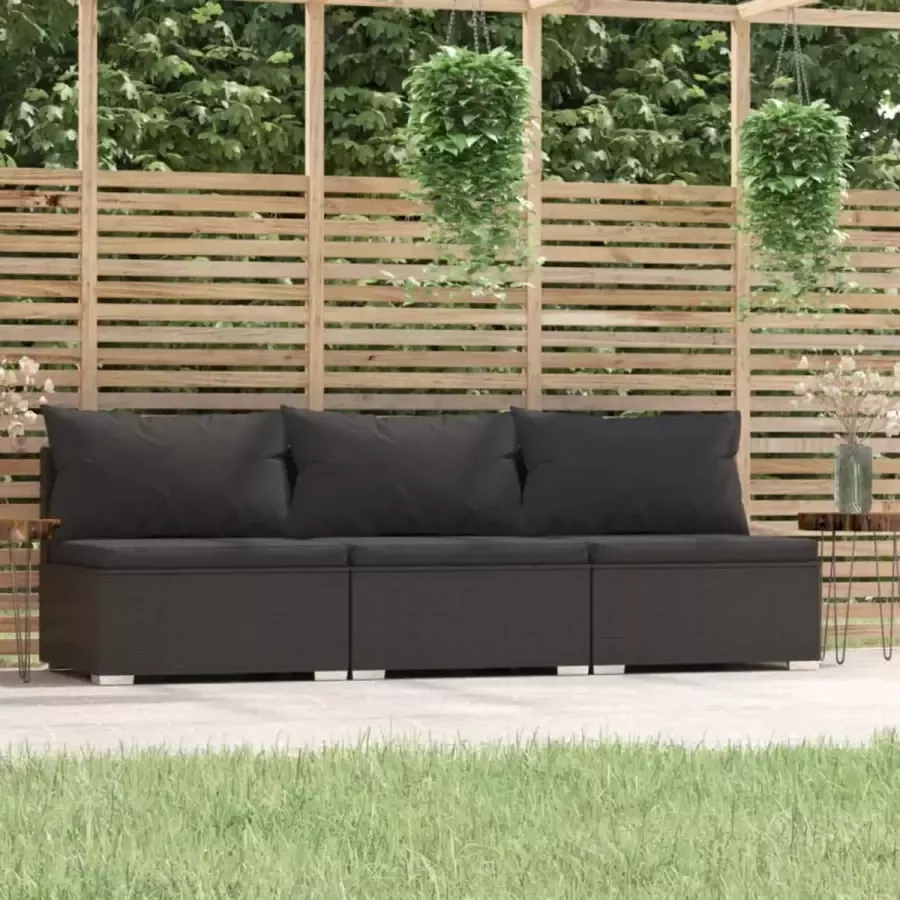 Prolenta Premium Driezitsbank met kussens poly rattan zwart