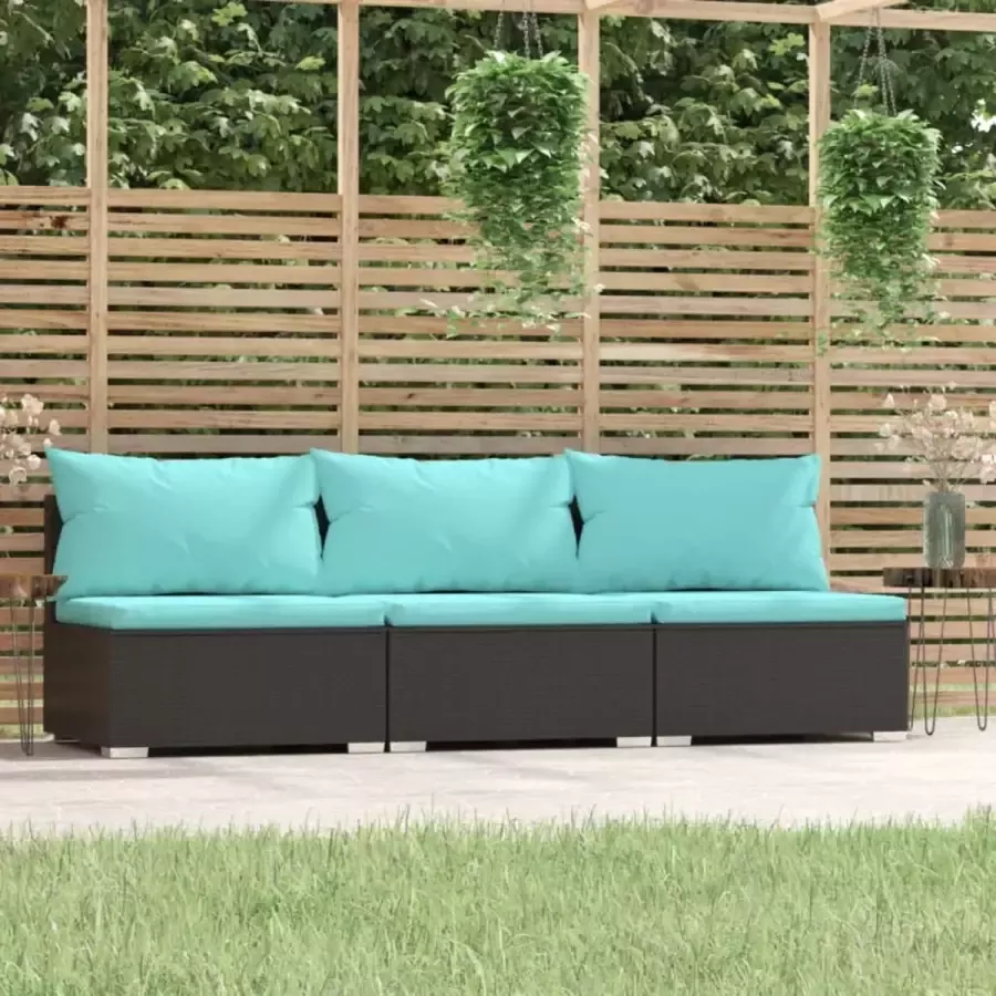 Prolenta Premium Driezitsbank met kussens poly rattan zwart