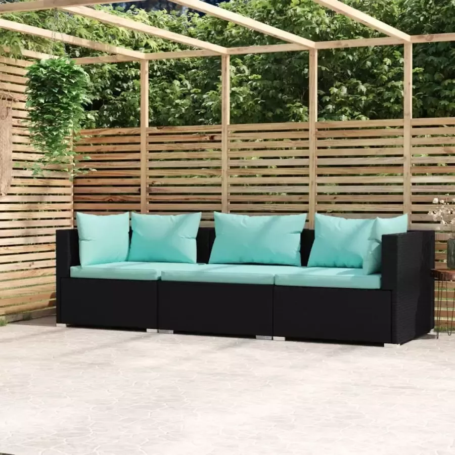 Prolenta Premium Driezitsbank met kussens poly rattan zwart