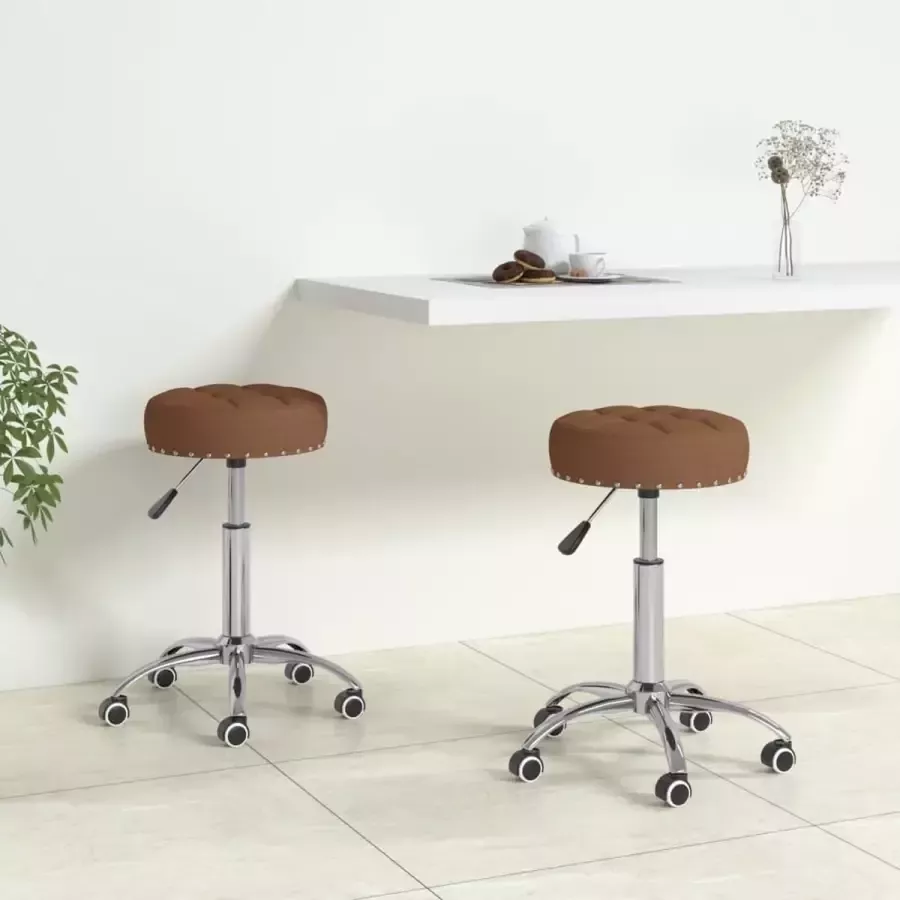 Prolenta Premium Eetkamerstoelen 2 st draaibaar stof bruin