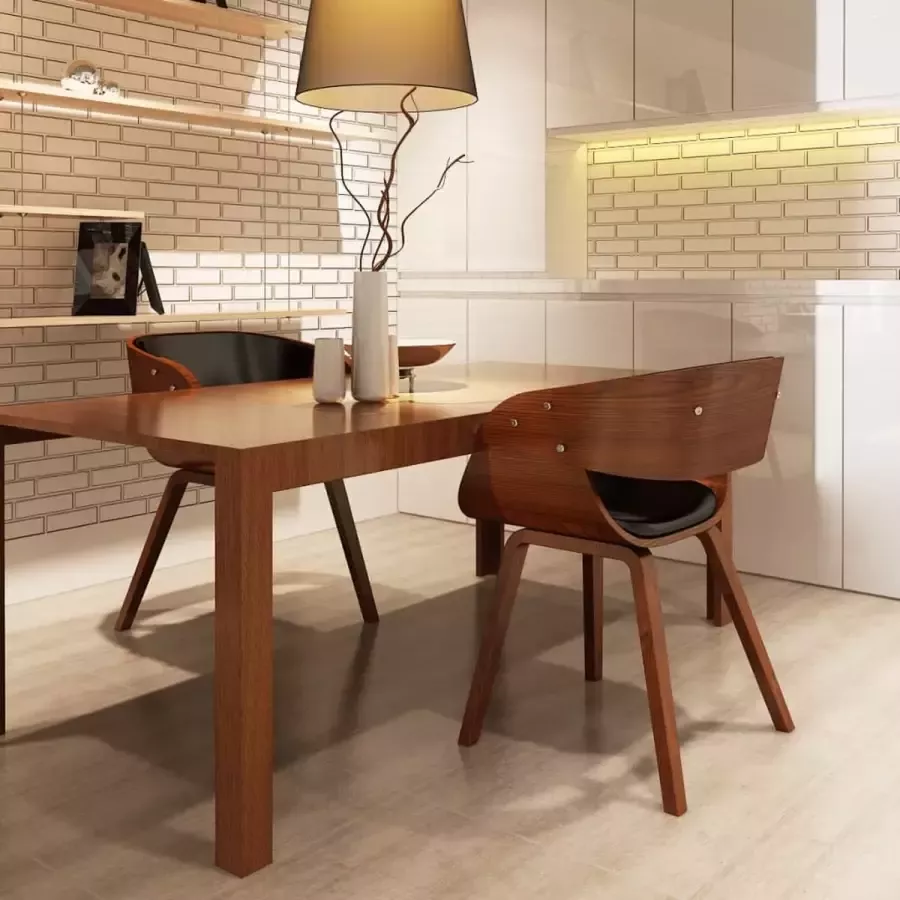 Prolenta Premium Eetkamerstoelen 2 st gebogen hout en kunstleer bruin