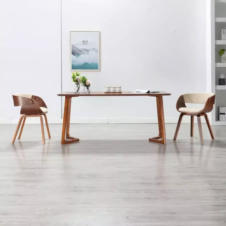 Prolenta Premium Eetkamerstoelen 2 st gebogen hout en kunstleer crème