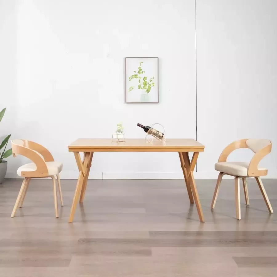 Prolenta Premium Eetkamerstoelen 2 st gebogen hout en kunstleer crème