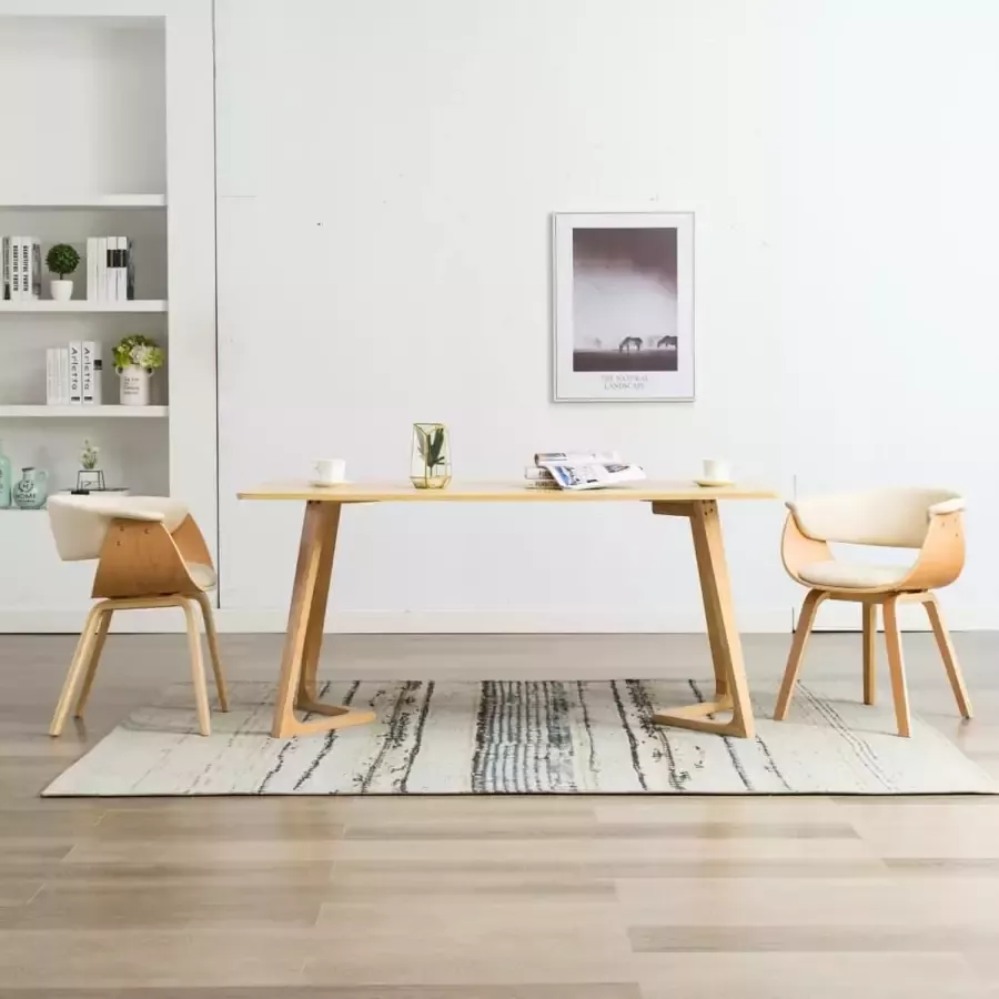 Prolenta Premium Eetkamerstoelen 2 st gebogen hout en kunstleer crème