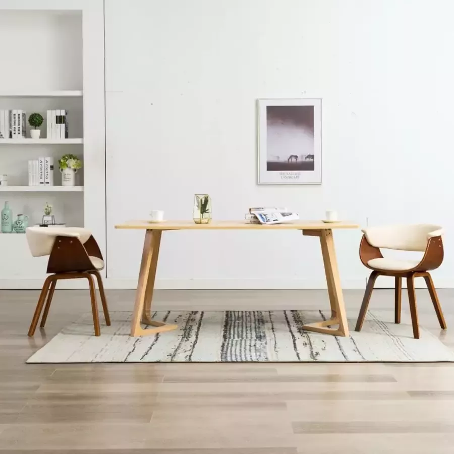 ForYou Prolenta Premium Eetkamerstoelen 2 st gebogen hout en kunstleer crème