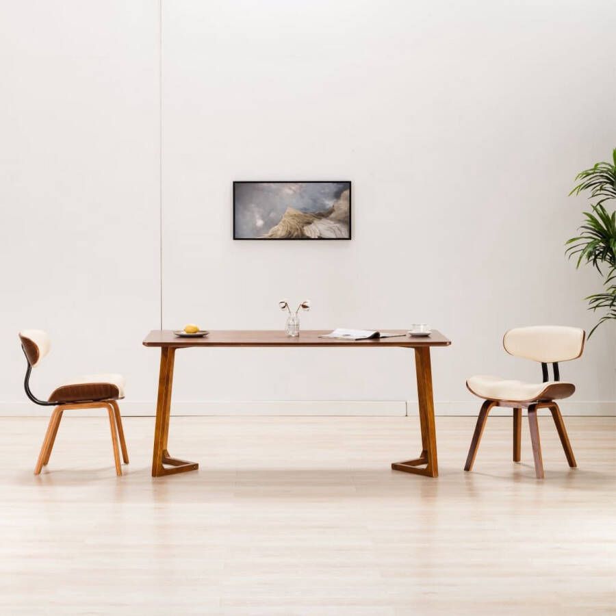 Prolenta Premium Eetkamerstoelen 2 st gebogen hout en kunstleer crèmekleurig