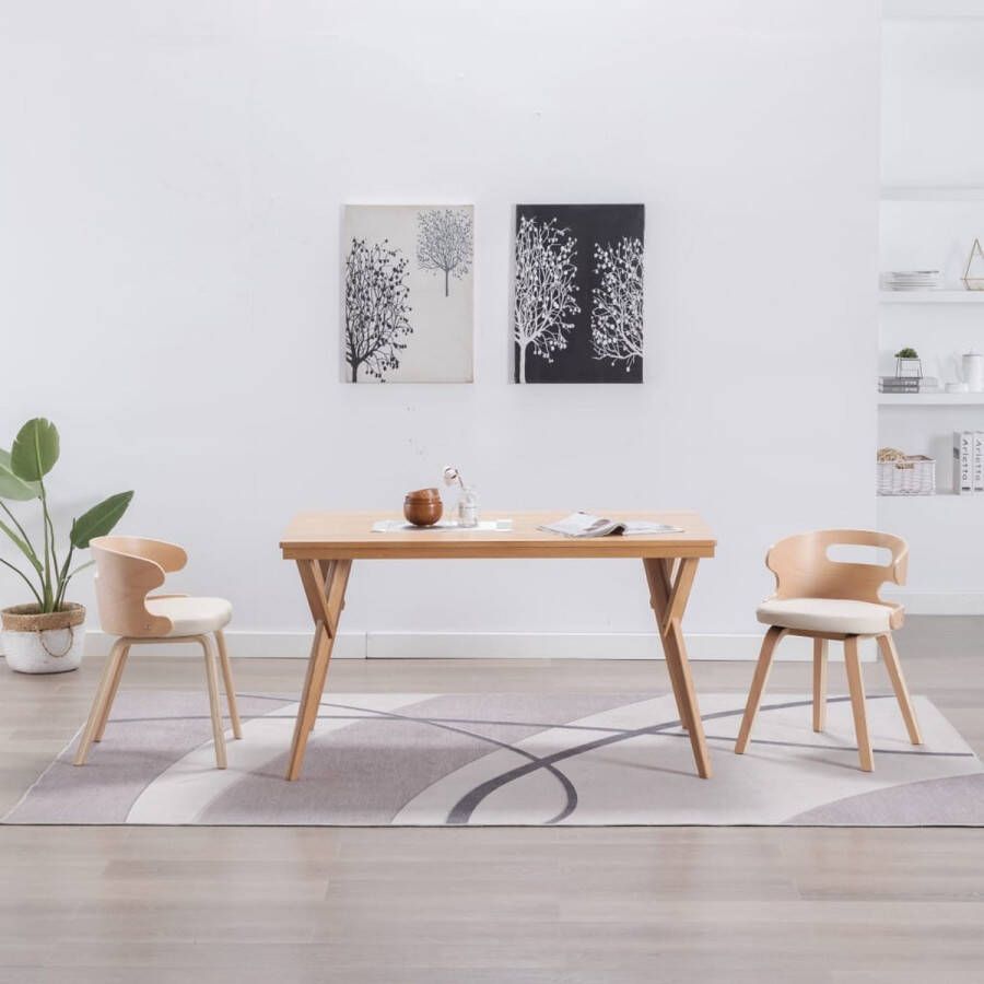 Prolenta Premium Eetkamerstoelen 2 st gebogen hout en kunstleer crèmekleurig