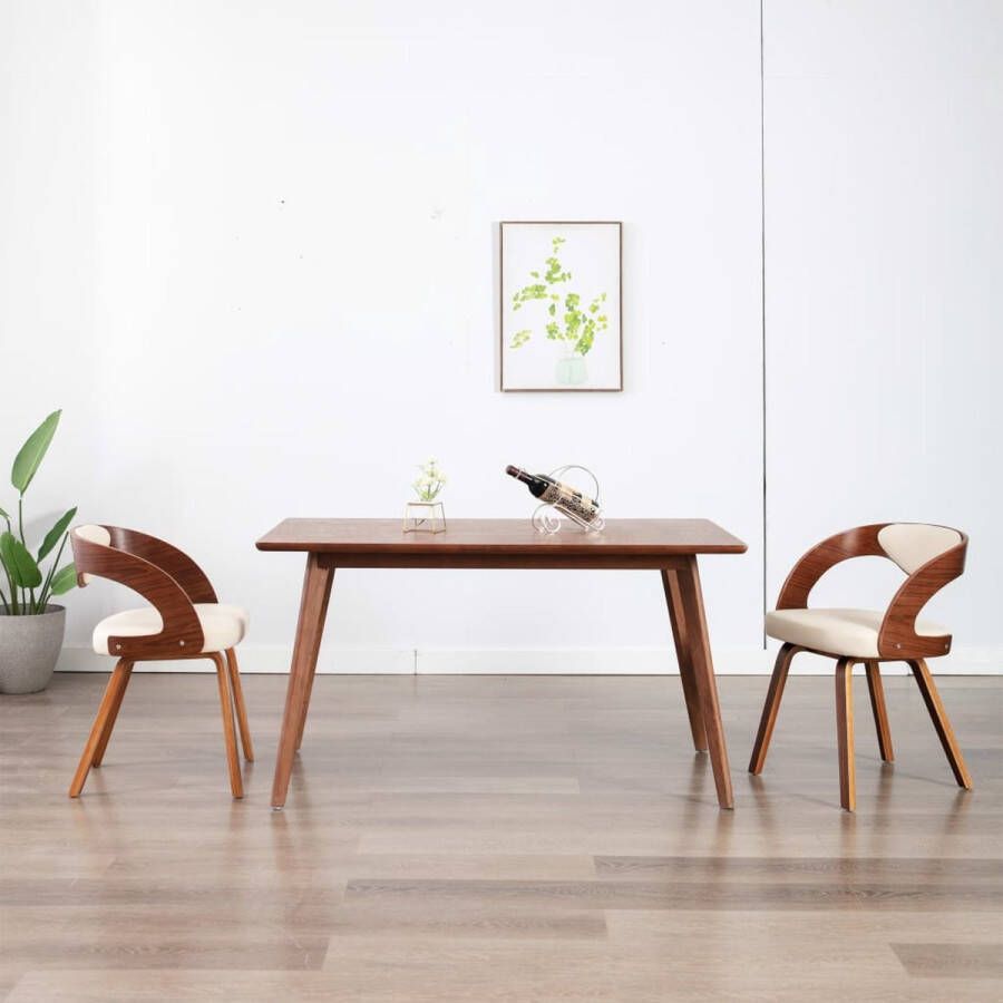 Prolenta Premium Eetkamerstoelen 2 st gebogen hout en kunstleer crèmekleurig