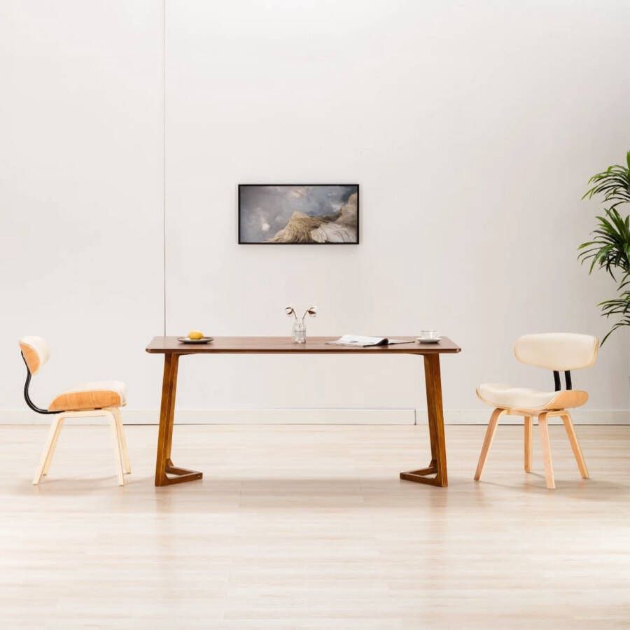 Prolenta Premium Eetkamerstoelen 2 st gebogen hout en kunstleer crèmekleurig