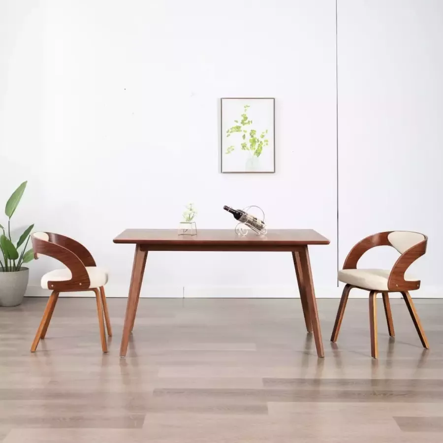 Prolenta Premium Eetkamerstoelen 2 st gebogen hout en kunstleer crèmekleurig