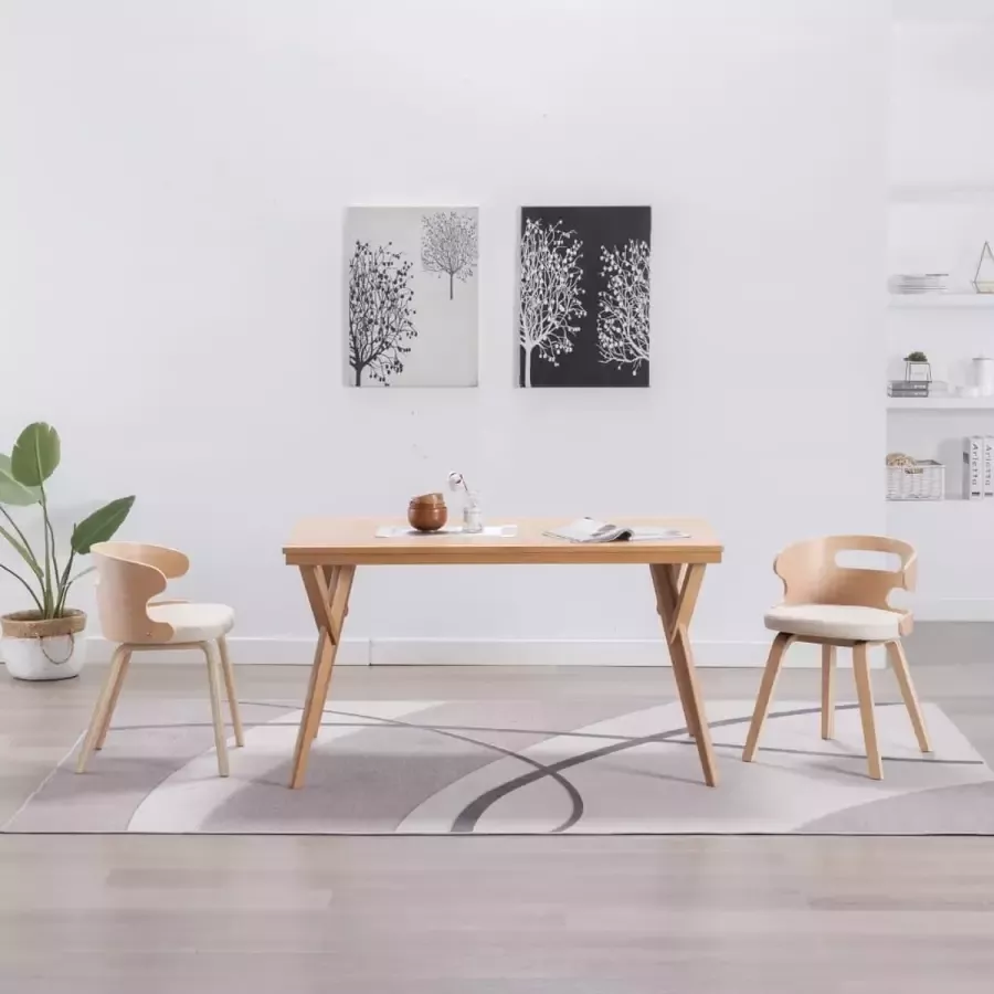 Prolenta Premium Eetkamerstoelen 2 st gebogen hout en kunstleer crèmekleurig