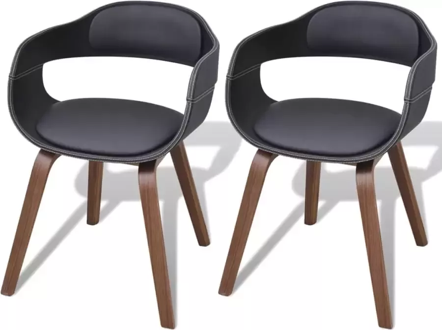 Prolenta Premium Eetkamerstoelen 2 st gebogen hout en kunstleer zwart