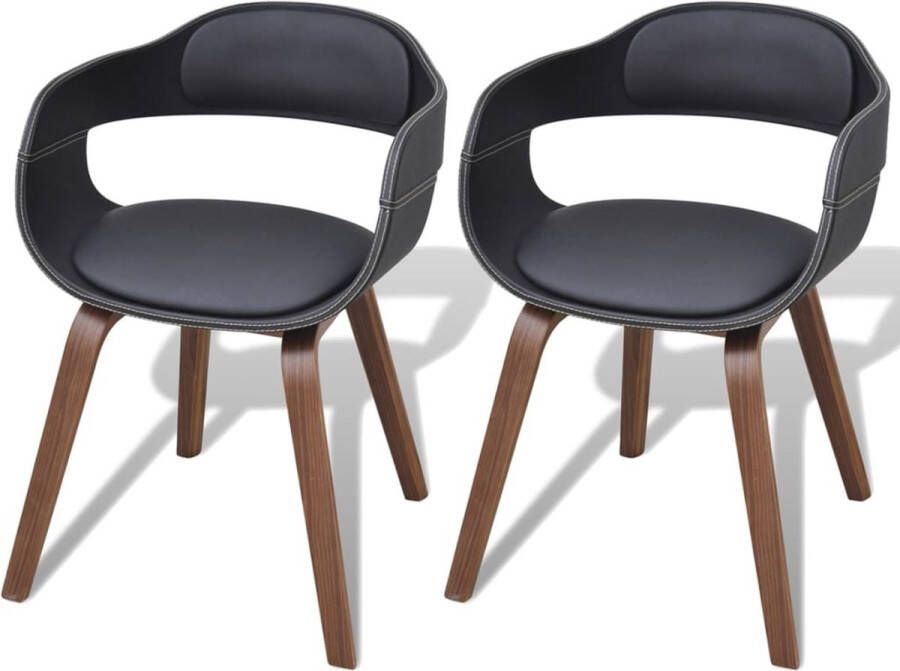 Prolenta Premium Eetkamerstoelen 2 st gebogen hout en kunstleer zwart