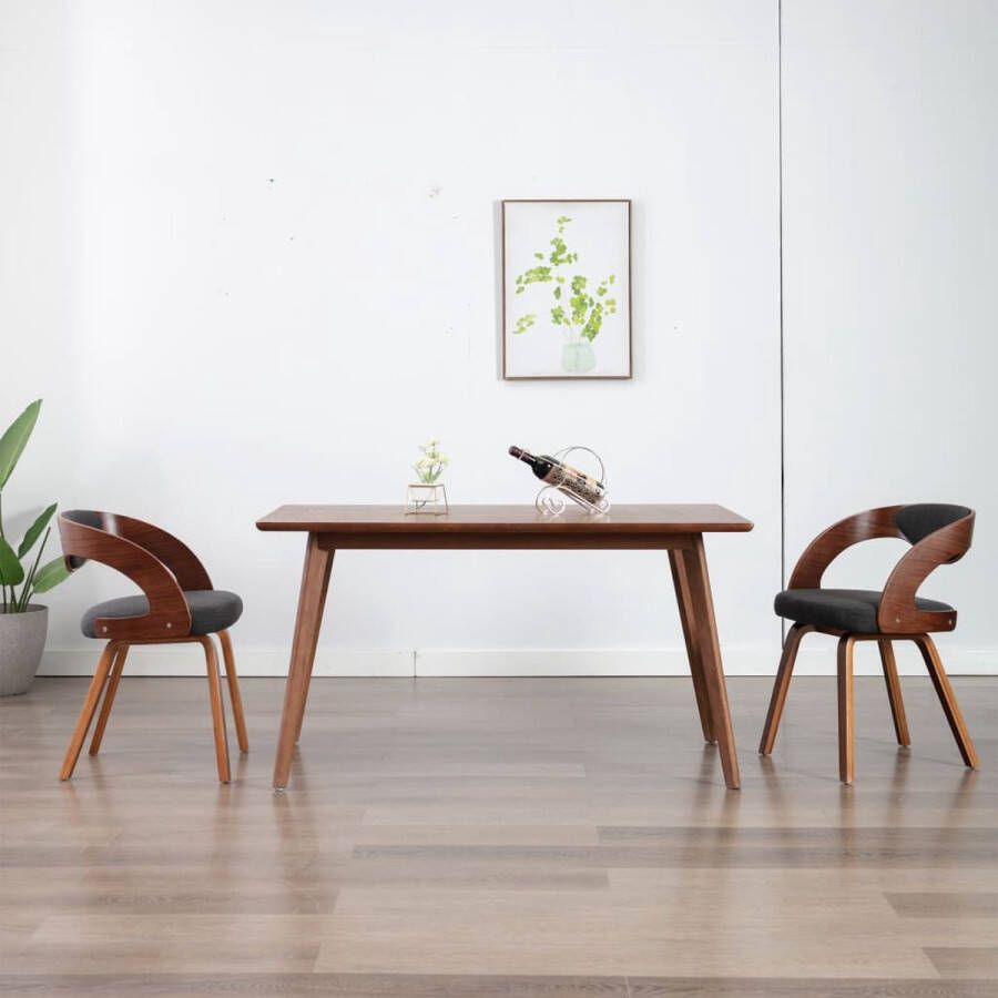 Prolenta Premium Eetkamerstoelen 2 st gebogen hout en stof donkergrijs