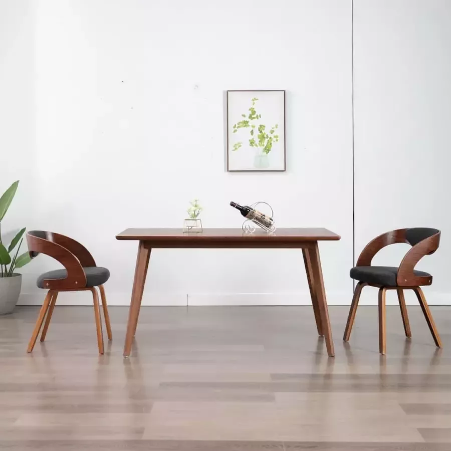 Prolenta Premium Eetkamerstoelen 2 st gebogen hout en stof donkergrijs